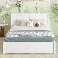 Queen Size Platform Bed with Twin Size Trundle,Storage Platform Bed with Pull Out Shelves,Two Built-in 4-Tier Storage Shelves,Wooden Bed Frame with Wood Slats Support for Kids Teens Bedroom,White