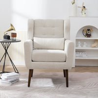 37.6 Inch Chenille Accent Chair, Modern Wing Chair with Upholstered Cushion and Pillow, Comfy Lounge Armchair for Living Room, Bedroom, Office, Beige