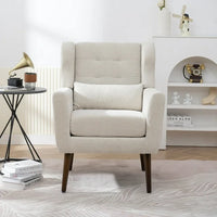 37.6 Inch Chenille Accent Chair, Modern Wing Chair with Upholstered Cushion and Pillow, Comfy Lounge Armchair for Living Room, Bedroom, Office, Beige