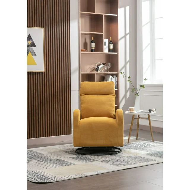 360 Degree Swivel Rocking Recliner Chair, Modern Lounge Sofa Chair with Side Pocket and High Backrest, Nursery Glider Chair with Metal Base, Ergonomic Chair for Office Living Room Cinema, Yellow