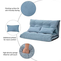 Futon Sofa Bed with Two Pillows, Multi-Functional Five-Position Adjustable Floor Recliner Sofa with Ergonomic Curved Backrest, 3 in 1 Folding Lazy Sofa Couch Lounge for Reading Gaming, Beige