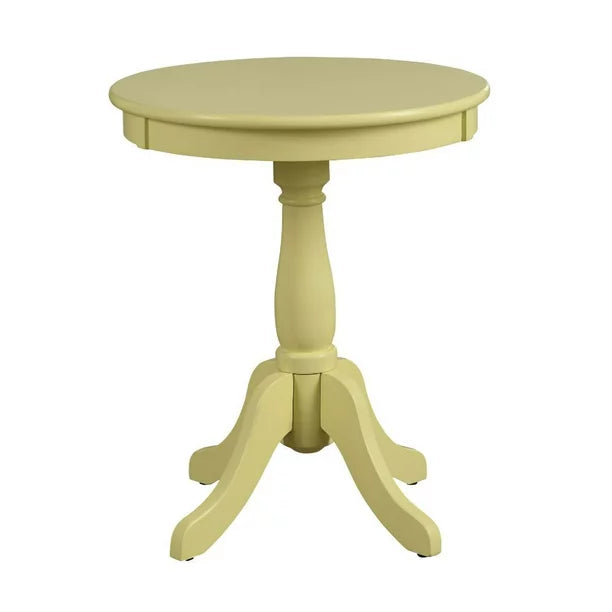 Solid Wood Side Table End Table, Round Nightstand Sofa Table with Turned Base and Stylized Knee Legs, for Living Room Bedroom, Yellow