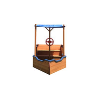 Pirate Ship Kids Sandbox, Wooden Sandbox with Storage Bench and Seat, Outdoor Sand Boxes for Kids Ages 3-8 Years Old Backyard, 63" L x 30.7" W x 40.5" H, Natural Wood
