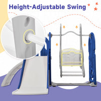 5 in 1 Toddler Swing and Slide Set with Climber, Kids Playground Climber Slide Playset with Safety Belt, Armrest, Basketball Hoop, High Adjustable Baby Swing Set for Indoor Outdoor Backyard, Blue
