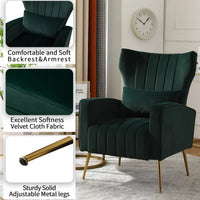 Velvet Accent Chair with Lumbar Pillow, Upholstered Wingback Armchair Comfy Single Sofa Chair with Gold Legs and Padded Seat&Backrest,for Bedroom Dorms Reading Reception Room
