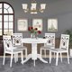 Dining Table Set for 4, Mid-Century 5-Piece Extendable Round Dining Table Set with 4 Upholstered Dining Chairs, Dining Table and Chairs Set for Kitchen Living Room Small Places, White