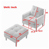 Accent Chair with Ottoman, Modern Tufted Upholstered Single Sofa Chair with Footrest and Solid Wood Legs, Comfy Armchair Leisure Lounge Chair with Removable Backrest for Living Room Bedroom, Grey