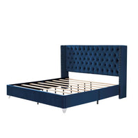 King Size Velvet Upholstered Bed Frame with Two Nightstands, Button Designed Headboard, Strong Wooden Slats, Metal Legs with Electroplate, No Box Spring Needed