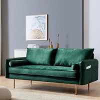 71" Velvet Fabric Sofa Couch with 2 Pillows & Side Pockets, Modern Tufted Loveseat Sofa with Removeable 2 back cushions and Padded Seat Cushion, for Living Room and Bedroom