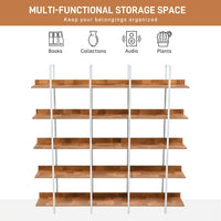 5 Tier Bookshelf, Tall Bookcase Shelf Storage Organizer, Vintage Industrial Book Shelf for Bedroom, Living Room and Home Office, Solid Wood Bookshelf, Metal Frame with MDF Board, Brown+White