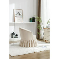 Swivel Accent Chair, Linen Fabric Barrel Chair Auditorium Chair With Pleated Skirt, 360 Degree Swivel Comfy Accent Sofa Armchair For Living Room Bedroom Auditorium Lounge Hotel, Beige