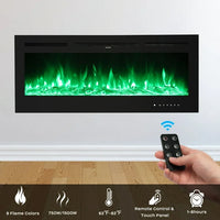 50" Smart Recessed and Wall Mounted Electric Fireplace, 750W & 1500W/Temperature-Adjustable/Timing/Fake Firewood/Crystal Stone/Touch Screen/Remote Control Colorful/9-Color Flame Fireplace