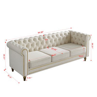Modern Velvet Sofa, Button Tufted Chesterfield Sofa with Scroll Arms and Gold Metal Legs, 3-Seater Sofa Couch Upholstered Sofa for Living Room Bedroom Office Apartment, 84.65"×31.50"×30.31", Beige