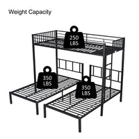 Metal Triple Bunk Bed for 3, Twin over Twin Bunk Bed with Shelf and Ladder, Can be divided into 3 Separate Bed, Metal Bunk Bed Frame with Safety Rail & Slats Support, No Box Spring Needed, Black