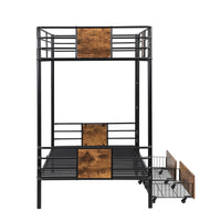 Metal Bunk Bed Twin XL Over Twin XL, Metal Bunk Bed with 2 Storage Drawers and MDF Board Guardrail, Bunk Bed for Kids Boys Girls Teens, Black