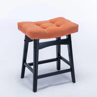 25" Counter Height Barstools Set of 2, Upholstered Bar Stools with Solid Wood Legs & Footrest, Backless Saddle Stool, Comfy Dining Chairs Island Chairs, for Kitchen, Pub, Dining Room, Orange