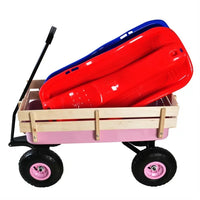 Outdoor Wagon All Terrain Pulling w/Removable Wooden Side Panels Air Tires Big Foot Panel Wagon Children Kids Garden Cart for Christmas Outdoor Camping, Pink