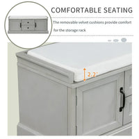 Storage Bench with 2 Drawers and 2 Cabinets, Shoe Bench Under Window Bench with Storage & Velvet Removable Cushion, Wooden Organizer Storage Bench for Living Room Entryway Front Door, Gray Wash