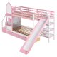 Twin-Over-Twin Castle Style Bunk Bed with 2 Drawers and 3 Shelves, Wood Bunk Bed Frame with Slide and Storage Staircase for Kids Teens Boys Girls, Space Savings,Pink