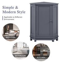 Bathroom Cabinet, Triangle Corner Storage Cabinet with Adjustable Shelf, Modern MDF Board Bathroom Storage Cabinet, Freestanding Small Cabinet with Solid Wood Legs for Bathroom and Living Roome,Gray