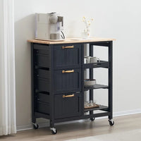 Kitchen Island Cart with Storage, Kitchen Cart for Home, Rolling Trolley Cart with 3 Drawers and 3 Storage Shelves, Dining Cart for Dining Room, Bar, Kitchen,Black