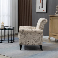 Modern Accent Chair, Mid-Century Single Sofa Chair with Rolled Arm and Solid Wood Legs, Upholstered Club Chair Linen Fabric Reading Armchair with Tufted Back for Living Room Bedroom Office, Beige