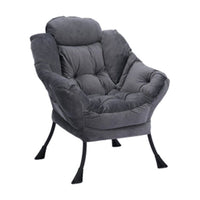 Lazy Chair with Ottoman, Modern Accent Lounge Chair with Folding Footrest and Headrest, Upholstered Leisure Sofa Armchair Reading Chair with Side Pocket for Living Room, Bedroom, Office, Dark Gray