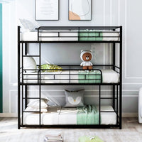 Bunk Beds for Kids, Solid Wood Twin Triple Bunk Beds / Loft Bed for Kids/Adults,Twin over Twin Triple Bunk Bed, Bed Frame with Guardrail and Ladder,No Box Spring Needed,Black