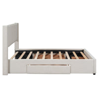 Full Size Platform Bed with Storage, Upholstered Linen Platform Bed Frame with 3 Drawers, Solid Wood Platform Bed with Sturdy Slats Support, Noise Free/No Box Spring Needed/Easy Assembly, Beige
