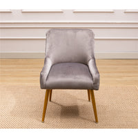Modern Velvet Accent Chair, Upholstered Dining Chair Side Chair with Swoop Arm and Metal Legs for Living Room Kitchen Dining Bedroom Meeting Room Office, Grey