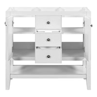 36" Bathroom Vanity Without Sink Top, Free Standing Bathroom Vanity Cabinet with 2 Cabinets, 2 Drawers and 1 Open Shelf, Solid Wood Bathroom Vanity with Adjustable Shelves & Soft Closing Doors, White