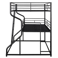 Metal Triple Bunk Beds with Long and Short Ladder, Full XL over Twin XL over Queen Size Bunk Bed with Full-Length Guardrails for Kids Teens Adults, Noise Free, No Box Spring Needed, Black