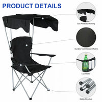 Canopy Folding Chair with Sunshade,Foldable Beach Canopy Chair, Heavy Duty Sun Protection Camping Chair with Steel Frame,Lawn Patio Chair with Cup Holder,for Outdoor Beach Camp Park Beach