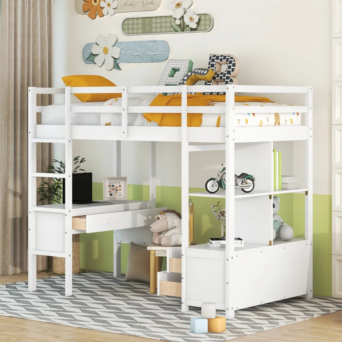 https://www.walmart.com/ip/Twin-Size-Loft-Bed-Built-in-Desk-Frame-Storage-Shelves-Drawers-Solid-Wood-Ladder-Guardrail-Kids-Teens-Adults-White/5261612534