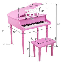 Kids Classical Piano Wooden Toys, 30-Key Children's Wooden Piano with Four Feet and Music Stand, Mechanical Sound Quality, Pink