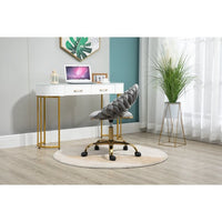 Office Chair, Modern Hand Velvet Weaving Home Chairs Desk Chairs with Golden Base, Adjustable Swivel Shell Armchair Vanity Chair Nice Task Chair for Office, Living Room, Bed Room (Gray)