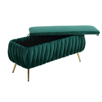 42.13" Home Velvet Storage Bench, Entryway Padded Footstool with Metal Legs, Button-tufted Storage Ottoman for Living Room Bedroom, Emerald