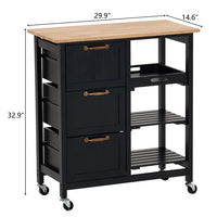 Kitchen Island Cart with Storage, Kitchen Cart for Home, Rolling Trolley Cart with 3 Drawers and 3 Storage Shelves, Dining Cart for Dining Room, Bar, Kitchen,Black
