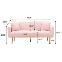 Accent Sofa, Tufted Loveseat Sofa, Convertible Sofa Bed with Two Pillow, Sleeper Sofa Couch with Metal Legs and Adjustable Backrest, Modern Recliner Sofa for Living Room, Bedroom, Offices, Pink