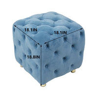 Modern Velvet Upholstered Ottoman, Button Tufted Round Ottoman Soft Foot Stool Padded Foot Rest with Metal Legs, Dressing Makeup Chair Comfortable Seat for Living Room, Bedroom, Entrance, Blue