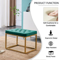 Velvet Shoe Changing Stool, Square Footstool Vanity Chair, Sofa Stool Makup Stool Vanity Seat Piano Bench for Clothes Shop, Living Room, Porch, Fitting Room Bedroom, Green