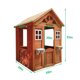 Wooden Kids Playhouse, Backyard Modern Outdoor Wooden Playhouse, Cottage, Stove, Windows, 2 windows and flowerpot holder, 42" L x 46" W x 55" H, Golden Red