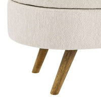 Ottoman Bench with Storage,Linen Fabric Upholstered Bench Bedroom Oval Storage Bench with Rubber Wood Legs for Living Room Bedroom Entryway,Beige