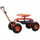 Rolling Gardening Chair Cart with Wheels,360 Swivel Seat with Tool Tray and Storage,Garden Scooter Seat for Patio Yard Flower,Red