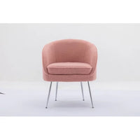 Modern Accent Chair with Arms, Tufted Decorative Single Sofa Fabric Armchair with Gold Metal Legs, Teddy Fabric Armchair Dining Chair, Upholstered Reading Chair for Living Room Bedroom Office Pink