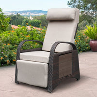 PE Wicker Chaise Lounge Chair with Flip-Up Side Table and Footrest, Adjustable Patio Reclining Chair with Removable Soft Cushion, for Garden Backyard Poolside,Khaki