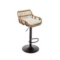Swivel Bar Stools Set of 2 Adjustable Counter Height Bar Stools, Retro PE Rattan Bar Chair Upholstered Barstools with Footrest and Metal Base for Home Pub Kitchen Island and Dining Room, Beige