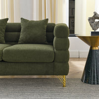 81 Inch Oversized 3-Seater Sectional Sofa, Modern Upholstered Deep Seating Sofa with 3 Throw Pillows and Golden Metal Legs, Comfort Fabric Sectional Sofa for Living Room Bedroom, Green