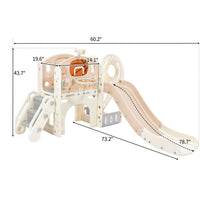 7-in-1 Kids Slide with Climber,Toddler Climber Slide PlaySet with Arch Tunnel and Basketball Hoop, Freestanding Castle Climbing Crawling Playhouse for Toddlers, Kids Climbers Playground