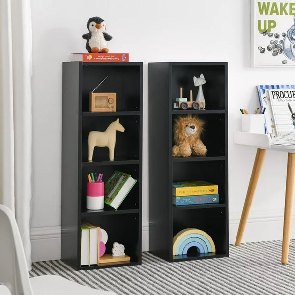 8-Tier Media Tower Rack,CD DVD Slim Storage Cabinet with Adjustable Shelves,Tall Narrow Bookcase Display Bookshelf for Home Office,Black